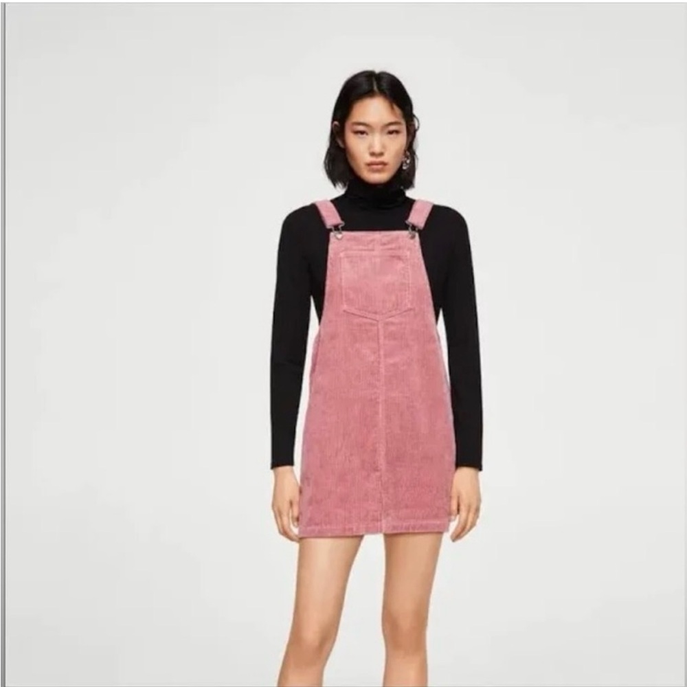 MANGO Pink Corduroy Overall Dress